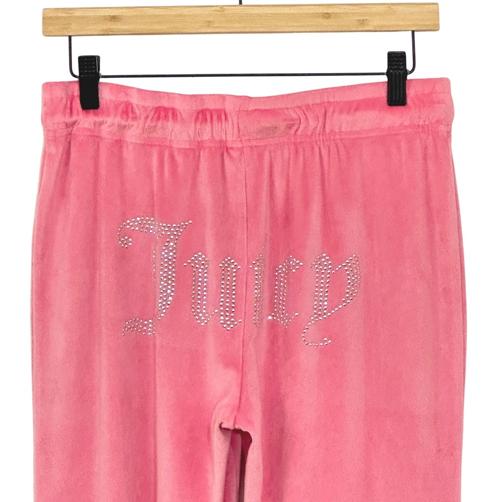 Juicy Couture Womens Pants M Pink Velour Rhinestone Logo Flare Lounge Retro Y2K